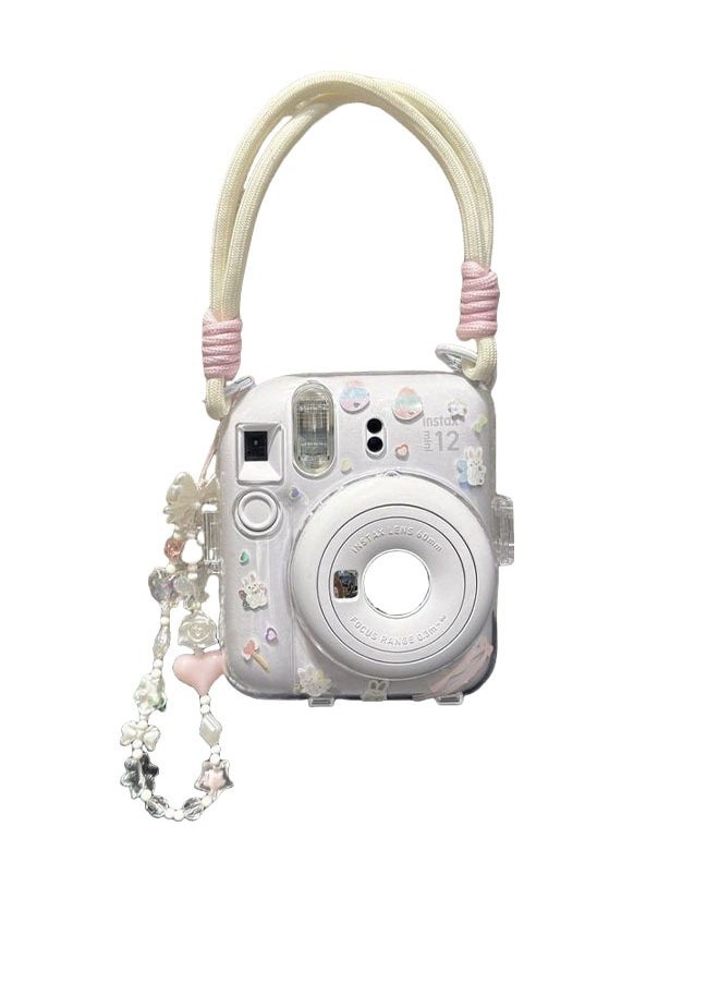 FLYROAD Fuji Instax Mini 12 Instant Camera Protective Case Hard Case with Adjustable Hand Strap, Free Stickers and Camera Case Chain (clear)  - Image 1