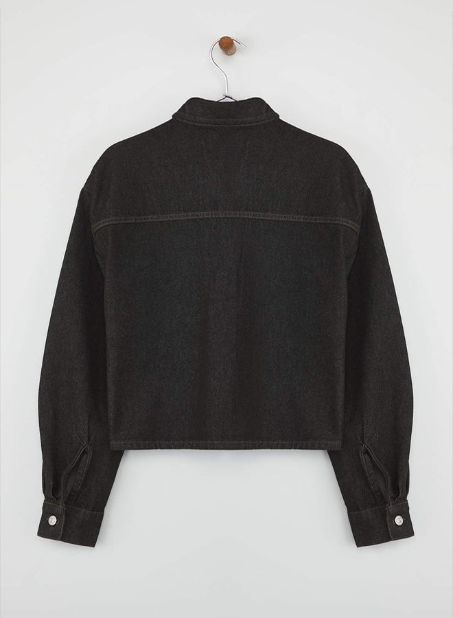 trendyol Black Pocket Detailed Shirt Collar Regular Denim Jacket - Image 5