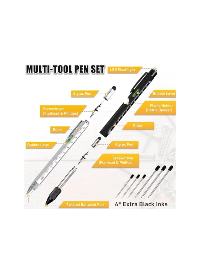 promass 9 in 1 Multitool Pen, Pocket Multi Tool with Light, Stylus, Ruler, Screwdriver Bubble Leveler, Cool Must-Have Gadgets for Woodworking Electrical Engineers, Birthday Gifts for Men - Image 2