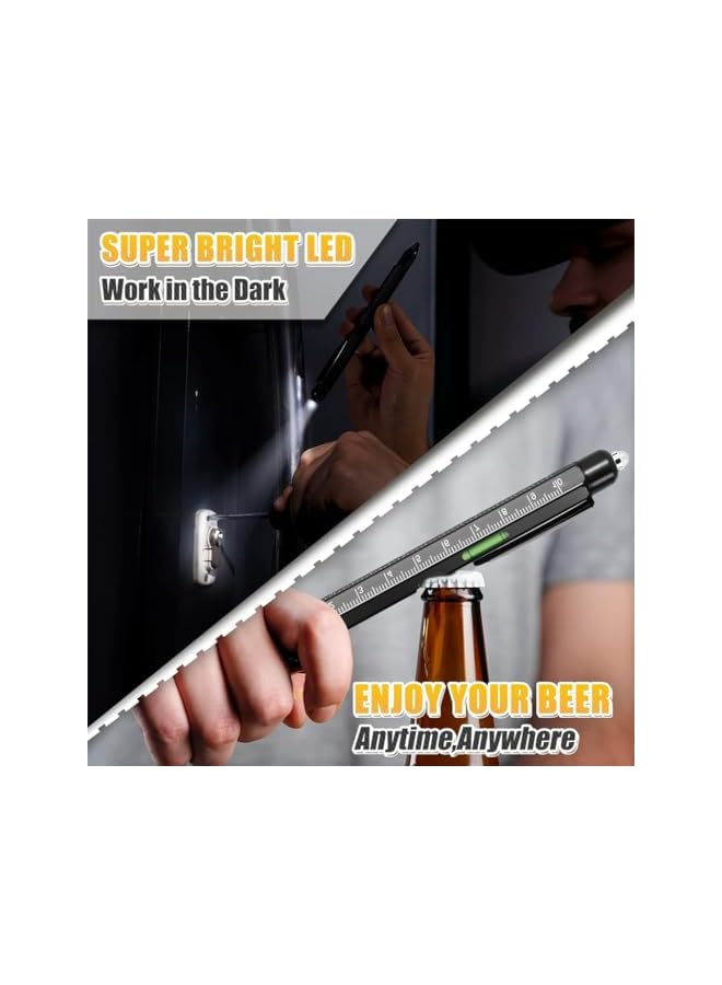 promass 9 in 1 Multitool Pen, Pocket Multi Tool with Light, Stylus, Ruler, Screwdriver Bubble Leveler, Cool Must-Have Gadgets for Woodworking Electrical Engineers, Birthday Gifts for Men - Image 3