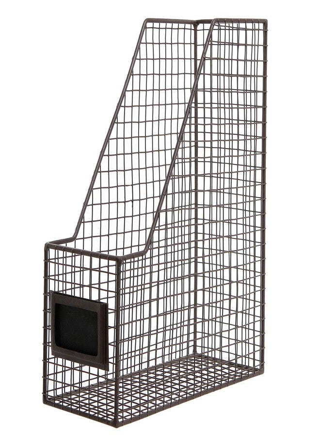 MyGift Metal Wire Magazine Holder in Rustic Brown Finish, Desktop Document and File Folder Storage Bin with Chalkboard Label for Home, Office, School, Dorm, Set of 2 - Image 5