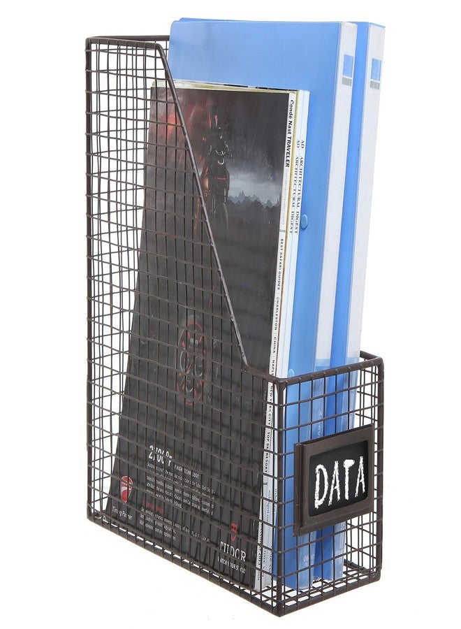 MyGift Metal Wire Magazine Holder in Rustic Brown Finish, Desktop Document and File Folder Storage Bin with Chalkboard Label for Home, Office, School, Dorm, Set of 2 - Image 2