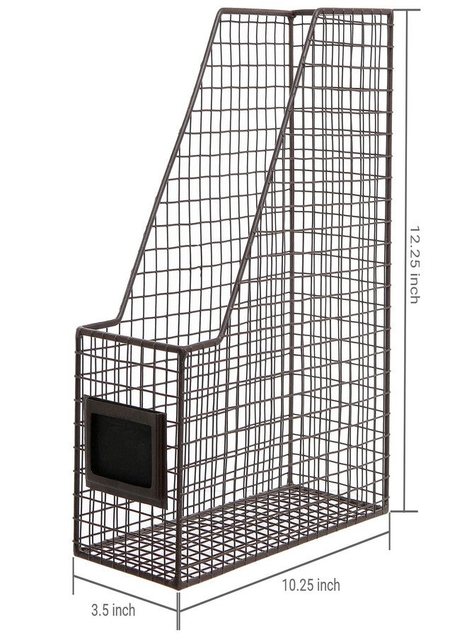 MyGift Metal Wire Magazine Holder in Rustic Brown Finish, Desktop Document and File Folder Storage Bin with Chalkboard Label for Home, Office, School, Dorm, Set of 2 - Image 3