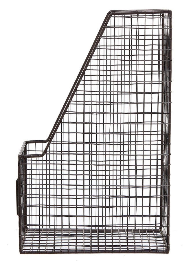 MyGift Metal Wire Magazine Holder in Rustic Brown Finish, Desktop Document and File Folder Storage Bin with Chalkboard Label for Home, Office, School, Dorm, Set of 2 - Image 4