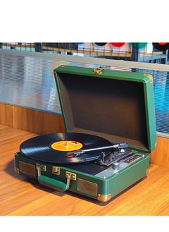 Angmei Vinyl Record Player 3-Speed Wireless Suitcase Journey Vintage Bluetooth Suitcase Portable Belt-Driven Record Player with Built-in Speakers RCA Line Out AUX in Headphone Jack Vintage Turntable Dark Green  - Image 1
