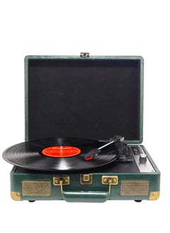 Angmei Vinyl Record Player 3-Speed Wireless Suitcase Journey Vintage Bluetooth Suitcase Portable Belt-Driven Record Player with Built-in Speakers RCA Line Out AUX in Headphone Jack Vintage Turntable Dark Green  - Image 2