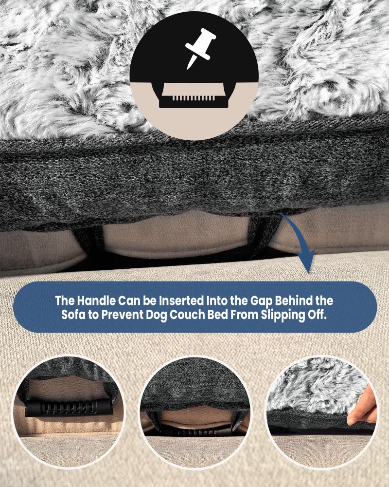 blunique Calming Large Dog Bed for Couch, 41 x 37 inch Removable Couch Cover for Dogs Washable, Non-Slip Fluffy Plush Dog Sofa Mat for Furniture Protector - Grey - Image 4