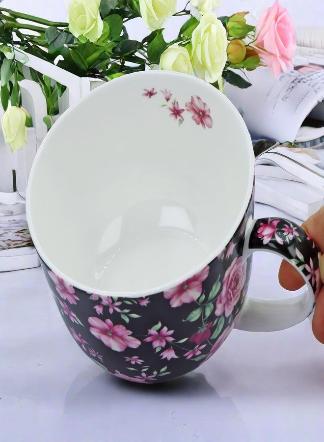 YUESITE Large 25 Ounce Large Coffee Mug Soup Bowls with Handles Oversized Soup Mugs Bone China Soup Mug Cup Soup Bowl for Coffee Cereal Latte (black rose) - Image 4