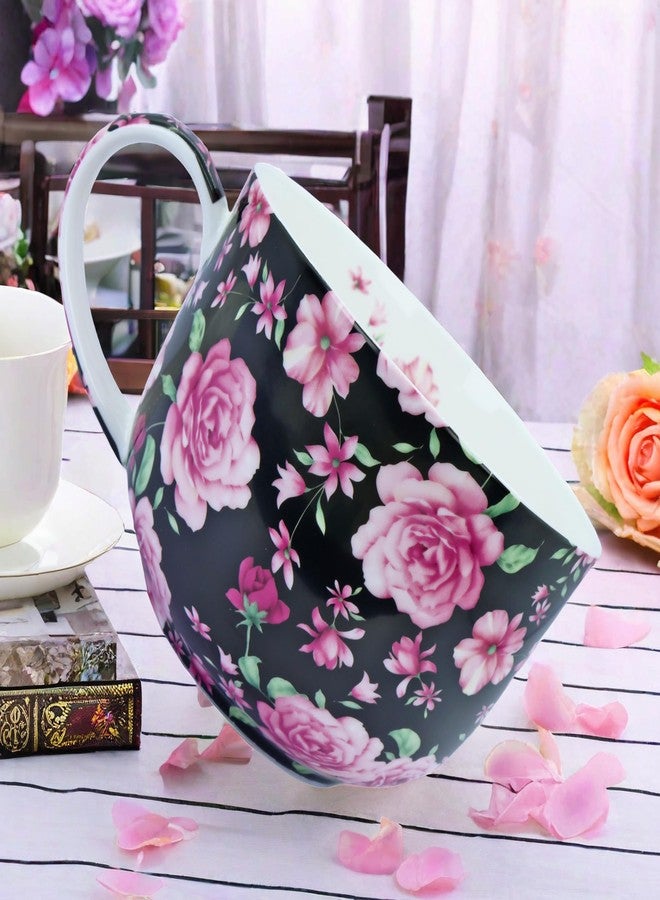 YUESITE Large 25 Ounce Large Coffee Mug Soup Bowls with Handles Oversized Soup Mugs Bone China Soup Mug Cup Soup Bowl for Coffee Cereal Latte (black rose) - Image 3
