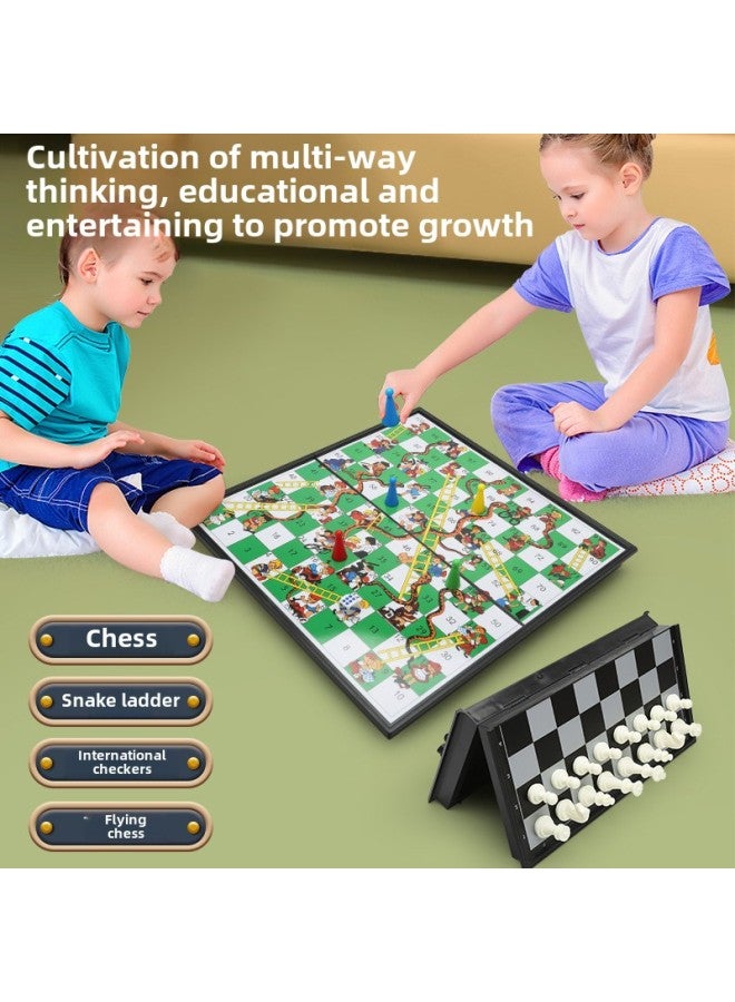 Flying Chess Carpet Gobang Checkers Chess All-in-One Magnetic Absorption Foldable Chessboard Children's Educational Toys-Color: Large Belt Storage  Chess Checkers European Flying Chess -2203-13  - Image 3