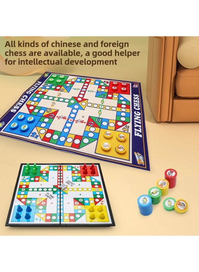 Flying Chess Carpet Gobang Checkers Chess All-in-One Magnetic Absorption Foldable Chessboard Children's Educational Toys-Color: Large Belt Storage  Chess Checkers European Flying Chess -2203-13  - Image 4