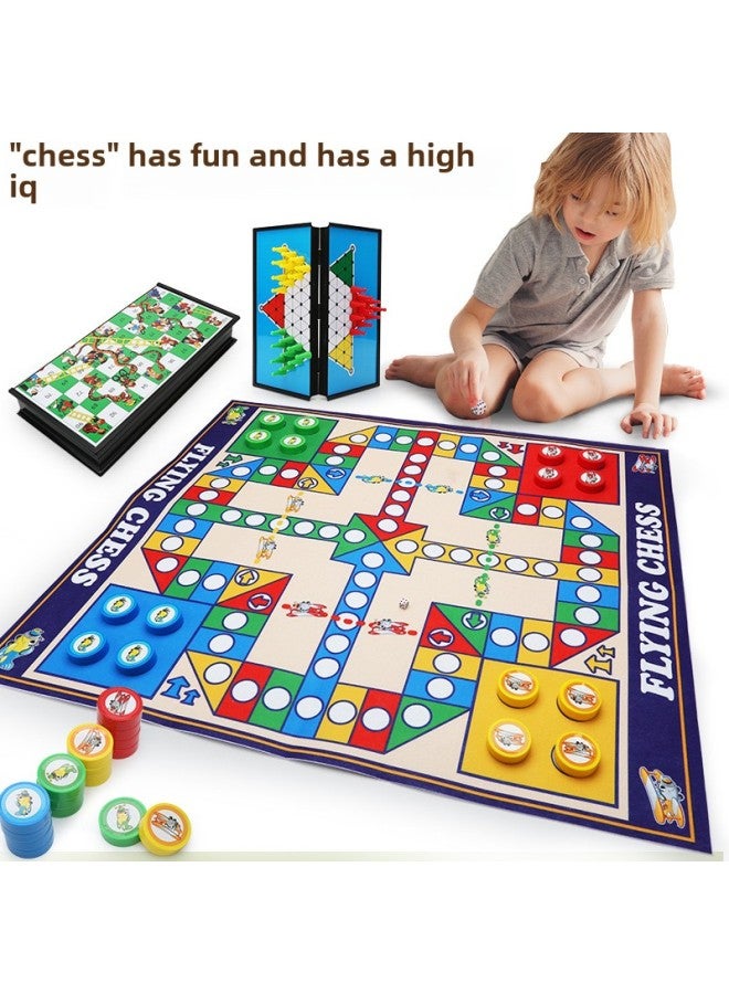 Flying Chess Carpet Gobang Checkers Chess All-in-One Magnetic Absorption Foldable Chessboard Children's Educational Toys-Color: Large Belt Storage  Chess Checkers European Flying Chess -2203-13  - Image 5