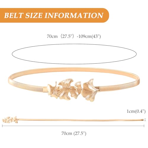 E-Clover Belts for Women Gold Waist Skinny Stretch Belt for Dresses Metal Waistband Leaf - Image 2
