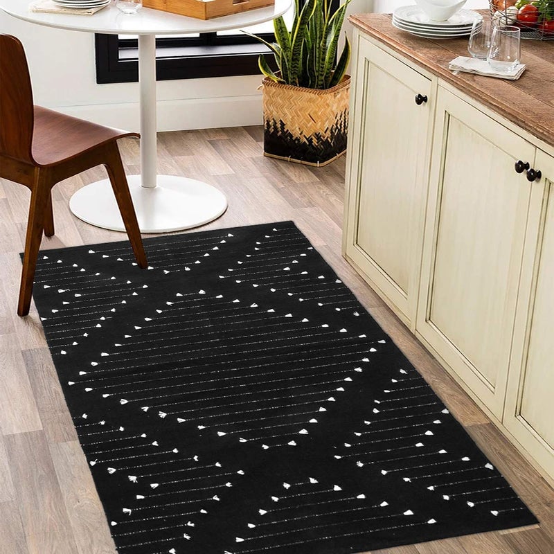 LIVEBOX Boho Black Rug for Kitchen,3x5 Washable Area Rug for Entryway,Moroccan Cotton Throw Rugs Morden Indoor Carpet Large Door Mat for Front Porch - Image 1