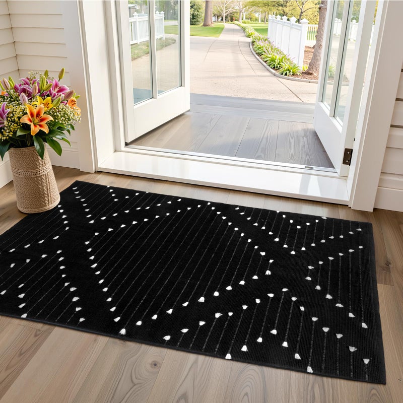 LIVEBOX Boho Black Rug for Kitchen,3x5 Washable Area Rug for Entryway,Moroccan Cotton Throw Rugs Morden Indoor Carpet Large Door Mat for Front Porch - Image 5
