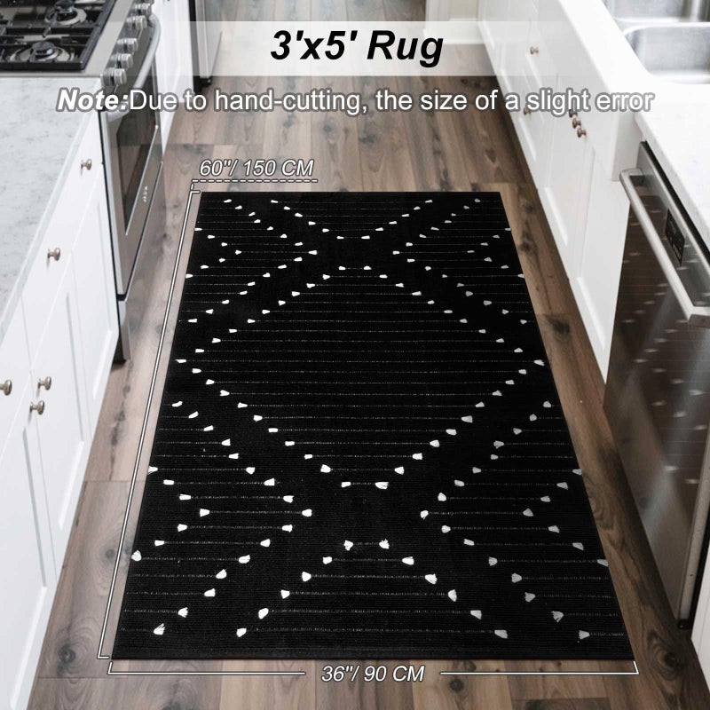LIVEBOX Boho Black Rug for Kitchen,3x5 Washable Area Rug for Entryway,Moroccan Cotton Throw Rugs Morden Indoor Carpet Large Door Mat for Front Porch - Image 2