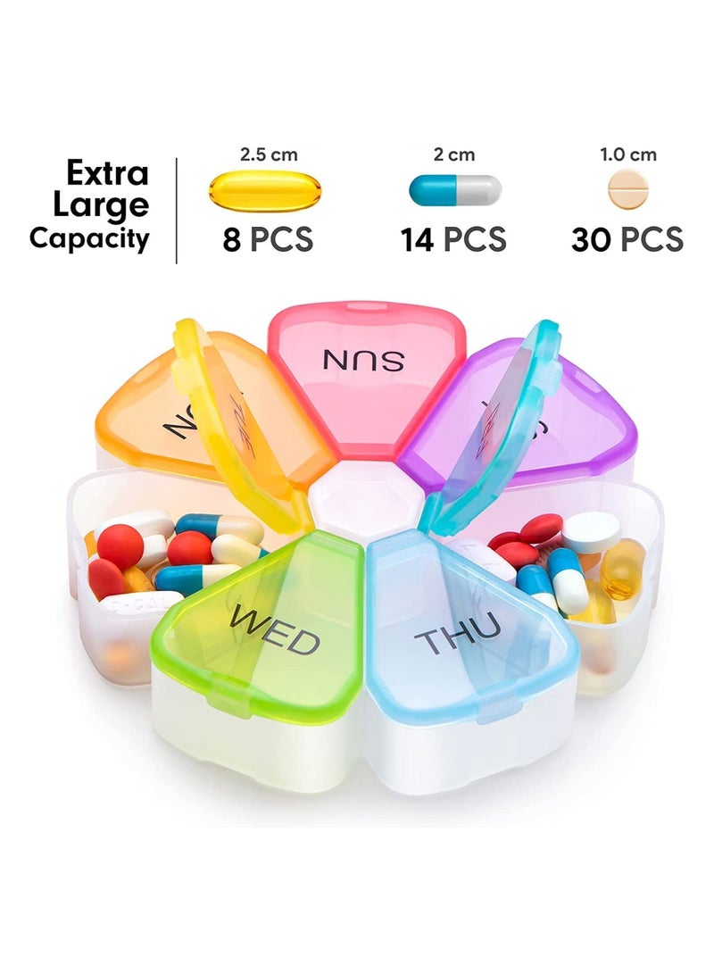 Zikra Large Weekly Pill Organizer, Pill Box, Reusable Pill Case, Travel Pill Organizer, 7 Day Portable Pill Box Case for Vitamin, Cod Liver Oil, Pills, Supplements, Petal Box Round 7-cell Box - Image 2