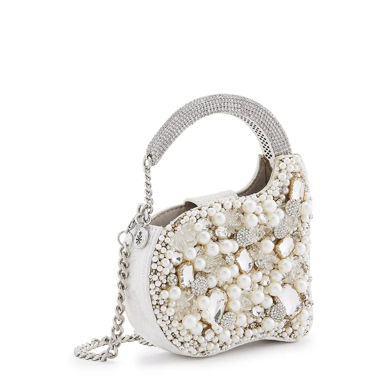 Anaar Anaar Bosslady Annette Clutch – Pearl & Stone Embellished Georgette Shimmer Handbag