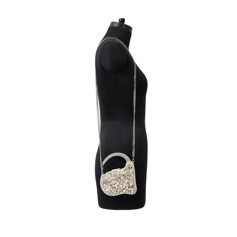 Anaar Anaar Bosslady Annette Clutch – Pearl & Stone Embellished Georgette Shimmer Handbag