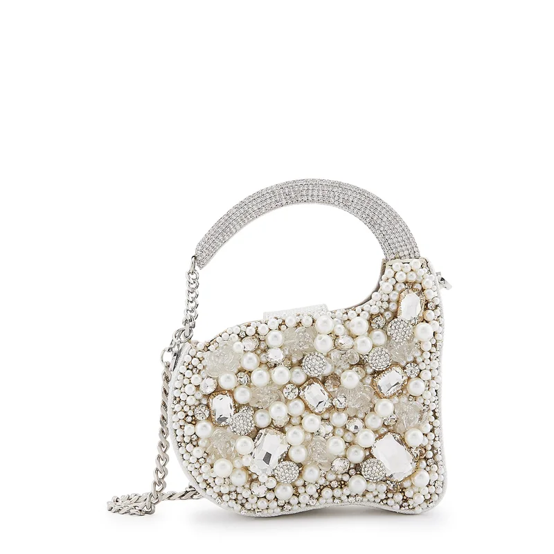 Anaar Anaar Bosslady Annette Clutch – Pearl & Stone Embellished Georgette Shimmer Handbag