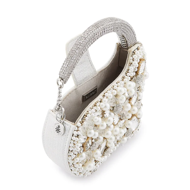 Anaar Anaar Bosslady Annette Clutch – Pearl & Stone Embellished Georgette Shimmer Handbag