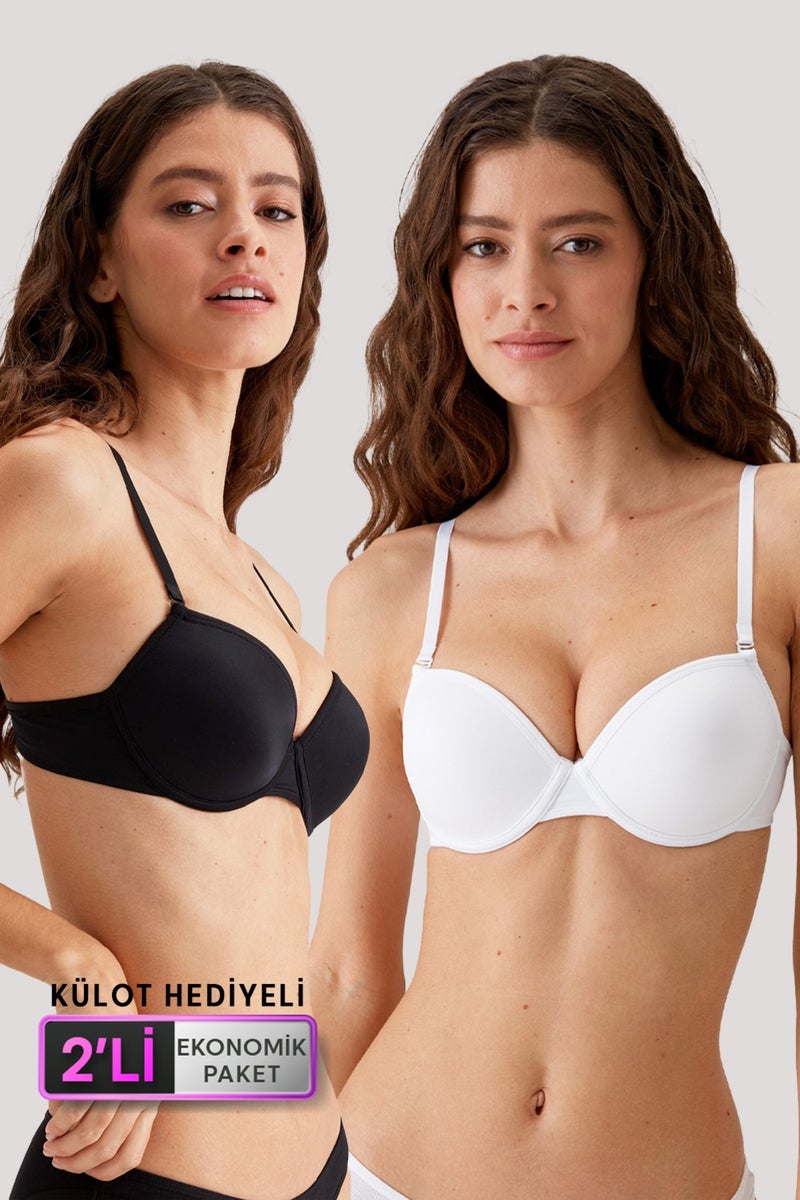 pierre cardin 2-Pack Economical Package Black-White 6015 Milan Push Up Padded Micro T-Shirt Bra Set with Slip Gift - Image 1