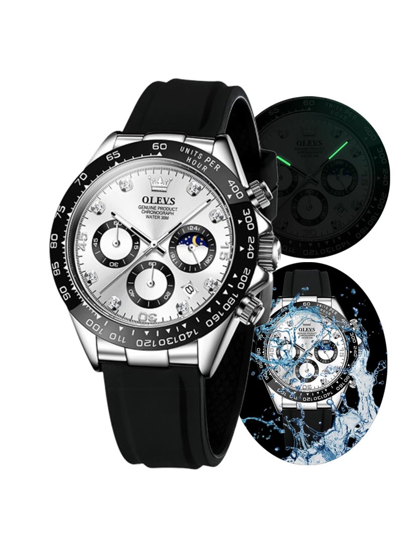 أوليفز ساعة OLEVS للرجال كرونوغراف كوارتز، مقاومة للماء من الفولاذ المقاوم للصدأ، عرض التاريخ واليوم، مضيئة، ساعة أنيقة وترفيهية - Image 1