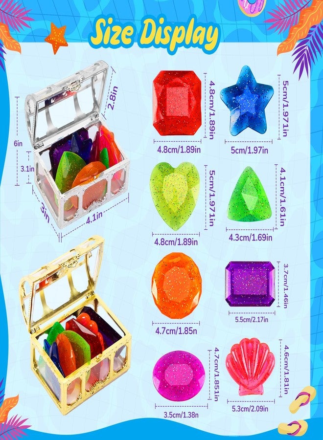 MARFOREVER 18 Pcs Big Diving Gem Pool Toys - 16 Colorful Sinking Diving Gems Underwater Crystals Swim Pool Toys with 2 Treasure Chest Pirate Boxes Acrylic Gemstones Set for Summer Party Favors - Image 2