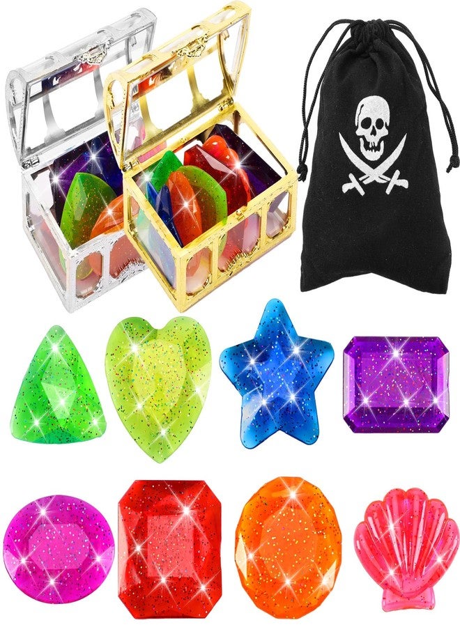 MARFOREVER 18 Pcs Big Diving Gem Pool Toys - 16 Colorful Sinking Diving Gems Underwater Crystals Swim Pool Toys with 2 Treasure Chest Pirate Boxes Acrylic Gemstones Set for Summer Party Favors - Image 1