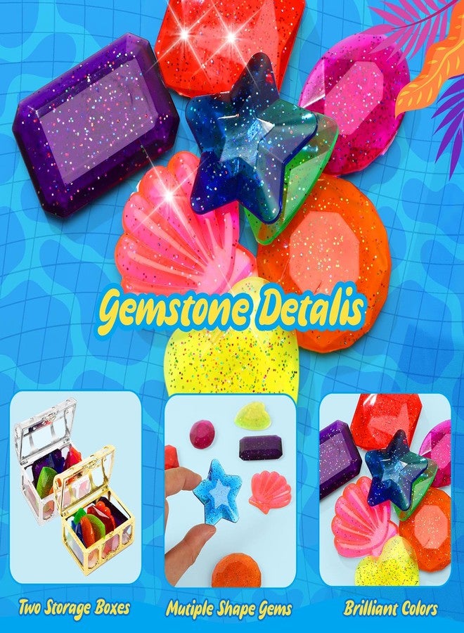 MARFOREVER 18 Pcs Big Diving Gem Pool Toys - 16 Colorful Sinking Diving Gems Underwater Crystals Swim Pool Toys with 2 Treasure Chest Pirate Boxes Acrylic Gemstones Set for Summer Party Favors - Image 4