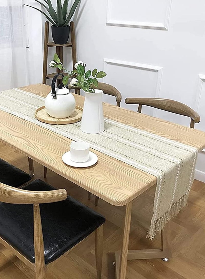 Zikra Braided Farmhouse Table Runner Vintage Woven Table Runner Cotton Linen Table Decorations with Tassel for Dining Party Holiday for Home Bedroom Rustic Wedding Party Coffee Dining 13 x 70 Inches - Image 4