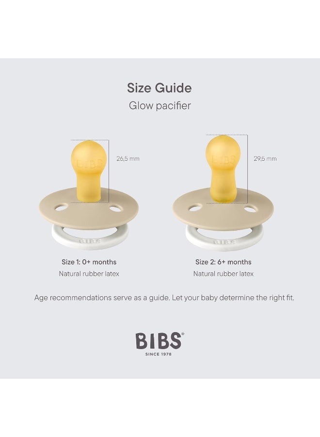 BIBS Colour Night Glow in The Dark Soother 2-Pack, BPA Free Dummy Pacifier, Round Natural Rubber Latex, Made in Denmark, Size 3 (18+ Months), Sage Glow - Image 2