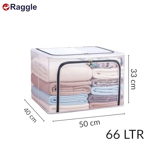 Raggle 2 PCS polycotton Clothes Storage Organizer Bins, Foldable Storage Bins-Cloth Steel Frame Storage Box with Foldable Clear Window & Reinforced Handles 50 * 40 * 30CM (Transparent, 66L-2) - Image 2