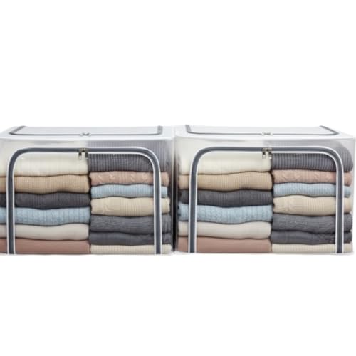 Raggle 2 PCS polycotton Clothes Storage Organizer Bins, Foldable Storage Bins-Cloth Steel Frame Storage Box with Foldable Clear Window & Reinforced Handles 50 * 40 * 30CM (Transparent, 66L-2) - Image 1
