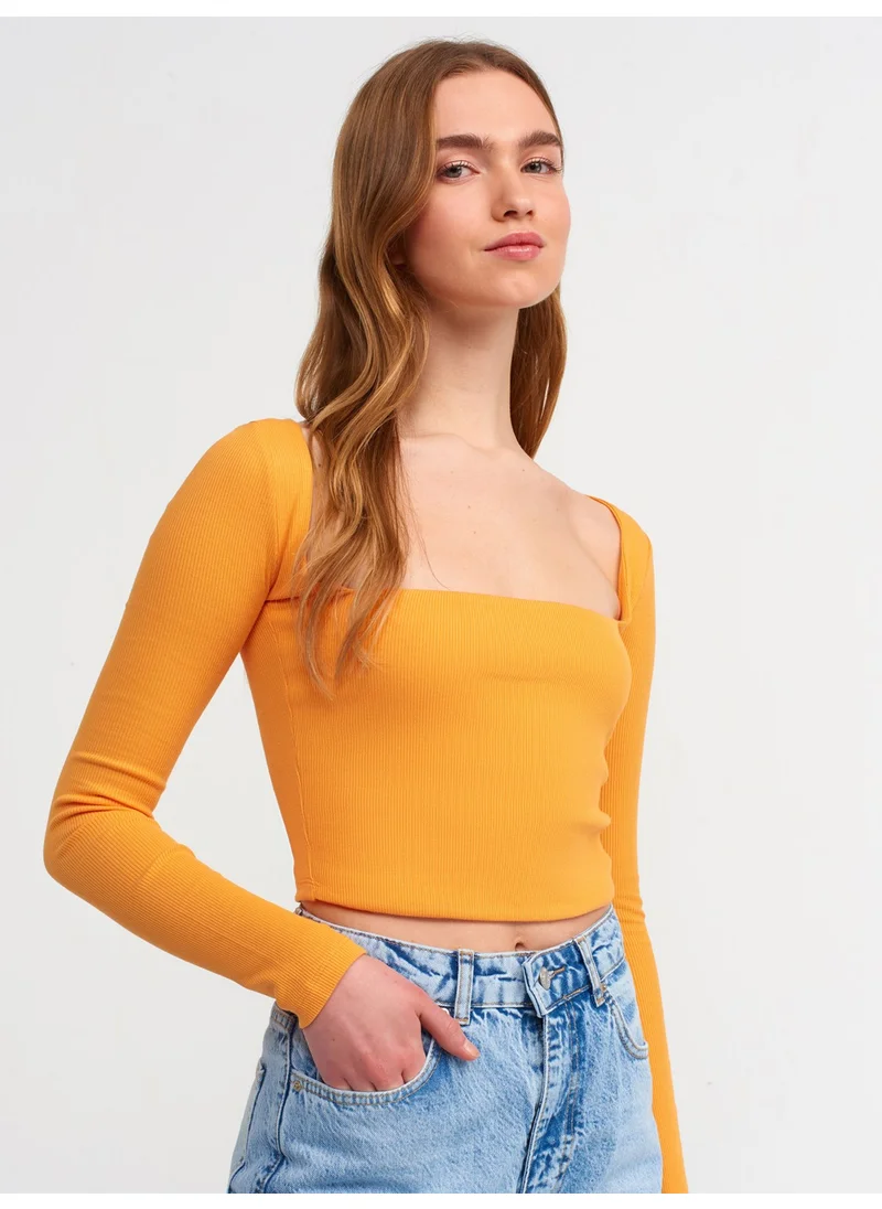 ديلفين 3700 Ribbed Long Sleeve Top-Orange