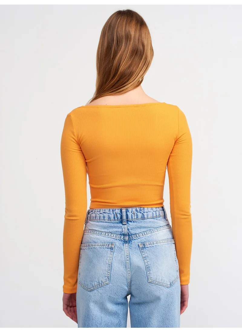 ديلفين 3700 Ribbed Long Sleeve Top-Orange