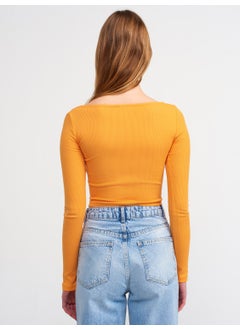 Dilvin 3700 Ribbed Long Sleeve Top-Orange  - Image 4