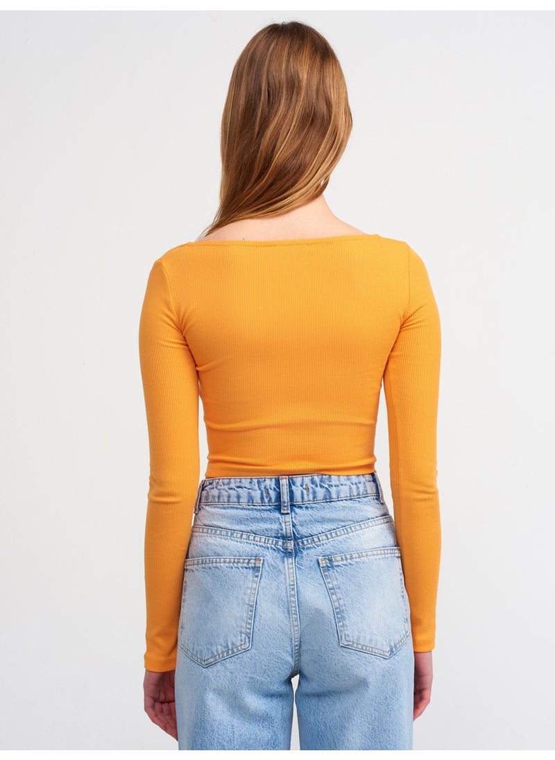 Dilvin 3700 Ribbed Long Sleeve Top-Orange  - Image 4