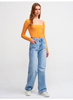 Dilvin 3700 Ribbed Long Sleeve Top-Orange  - Image 3