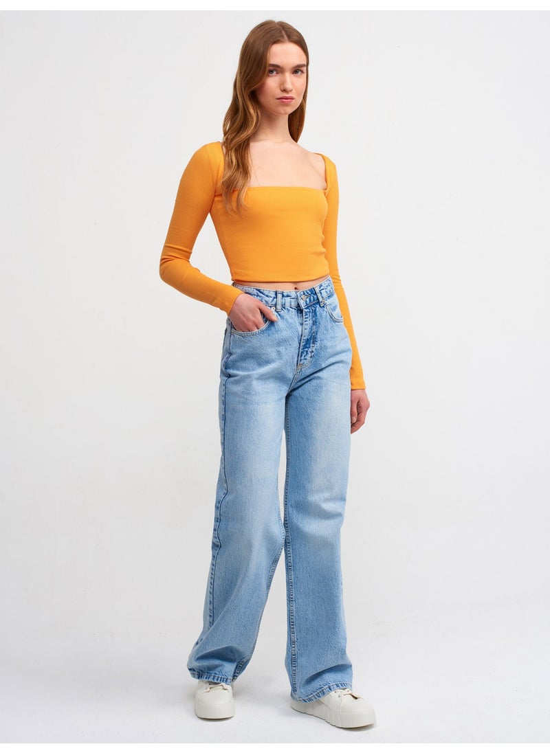 Dilvin 3700 Ribbed Long Sleeve Top-Orange  - Image 3
