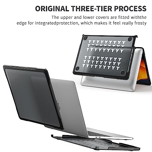 Batianda 4-in-1 Ultimate Case for MacBook Pro 13 inch 2022 2020 Model A2338 M2 M1 Chip A2251 - Matte Translucent Rugged Armor Shell with Carbon Fiber Texture Shockproof Bumper - Anti-Fingerprint Black - Image 5