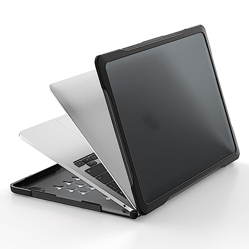 Batianda 4-in-1 Ultimate Case for MacBook Pro 13 inch 2022 2020 Model A2338 M2 M1 Chip A2251 - Matte Translucent Rugged Armor Shell with Carbon Fiber Texture Shockproof Bumper - Anti-Fingerprint Black - Image 3