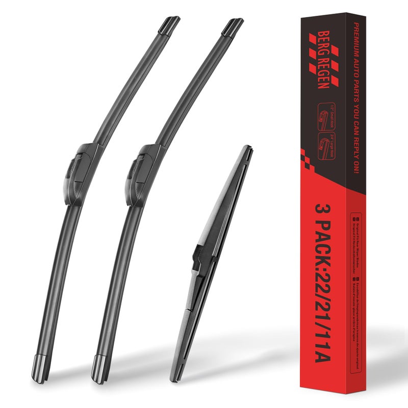 222111 3 Wipers Windshield Wiper Blades Replacement for Jeep Grand Cherokee 2019 2018 2017 2016 2015 2014 with 11 inch Rear Wiper Blade JU Hook Adapter