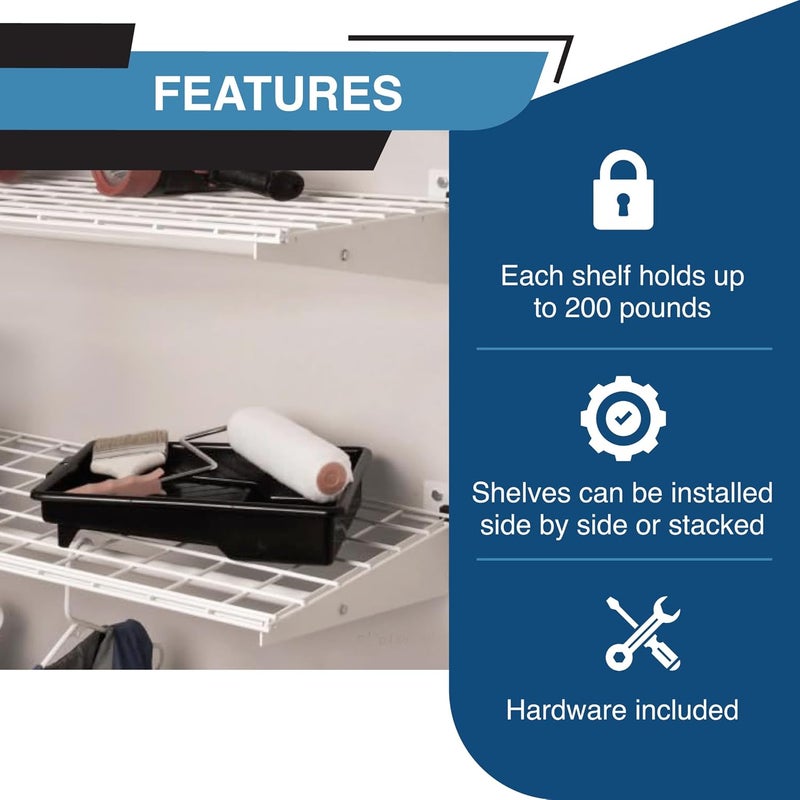HyLoft 00967 2-Pack Heavy Duty Steel Garage Shelving, 45”x 15” Wall Mounted Shelve,Max Shelf Load 200 Pounds, White Powder Coated - Image 5
