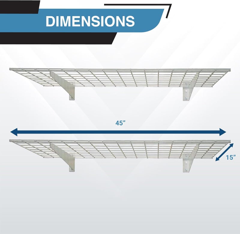 HyLoft 00967 2-Pack Heavy Duty Steel Garage Shelving, 45”x 15” Wall Mounted Shelve,Max Shelf Load 200 Pounds, White Powder Coated - Image 3