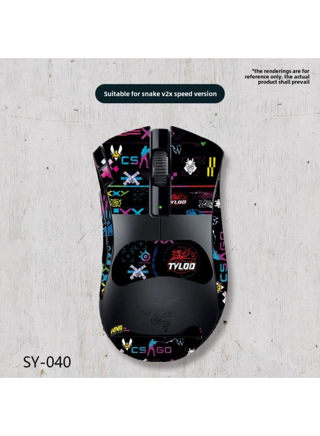 Applicable To Purgatory Viper V2X Extreme Version Mouse Anti-slip Stickers Full Set With Back Stickers Lizard Skin Anti-sweat Delivery Batch-Color:Viper V2X-SY-040 Team Print/Black Diamond-all Inclusive  - Image 1