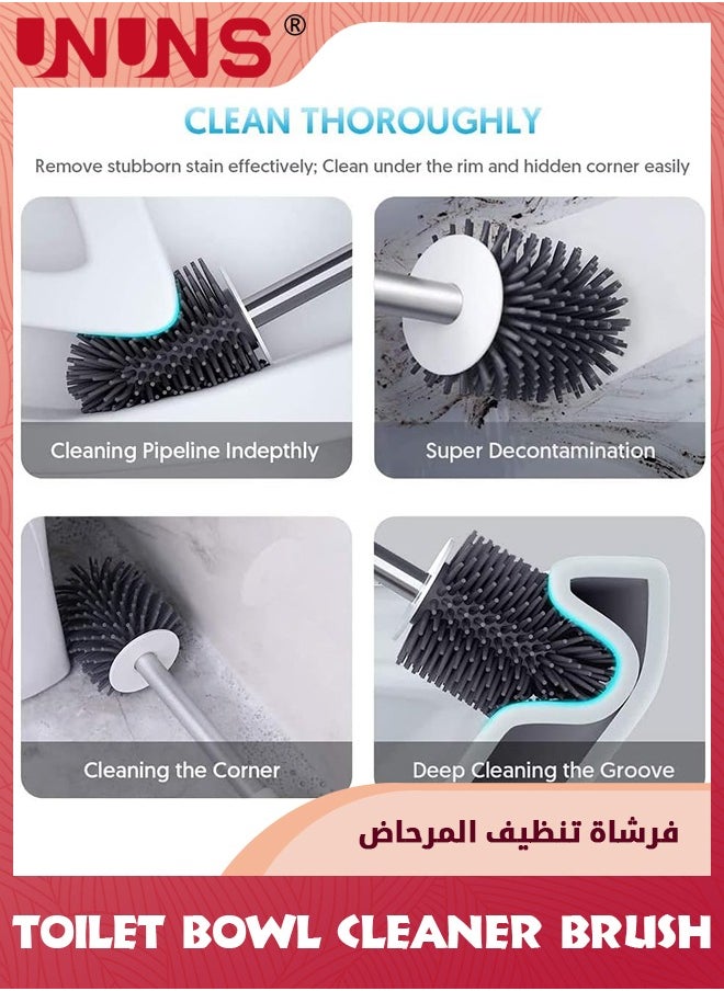 UNUNS Toilet Brush And Holder Set,Toilet Bowl Brush And Holder For Bathroom Organization,Soft Bristle Silicone Toilet Brush Wall Mounted And Floor Standing,Toilet Bowl Cleaner Brush With Tweezer  - Image 3