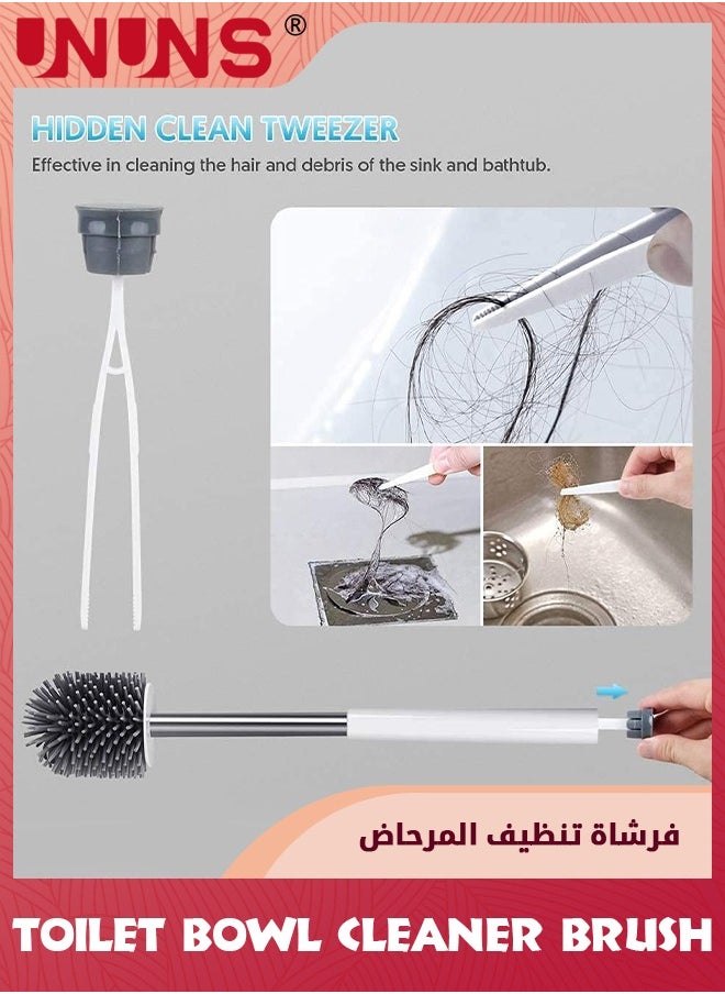 UNUNS Toilet Brush And Holder Set,Toilet Bowl Brush And Holder For Bathroom Organization,Soft Bristle Silicone Toilet Brush Wall Mounted And Floor Standing,Toilet Bowl Cleaner Brush With Tweezer  - Image 5
