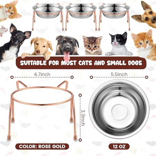 Yiyiring 6 Sets Stainless Steel Elevated Cat Bowls 55 Inch Wide Raised Cat Bowls with Metal Stand Stress Free Elevated Shallow Water Dish Indoor Kitten Feeding Dish to Prevent Fatigue 12 oz - Image 3