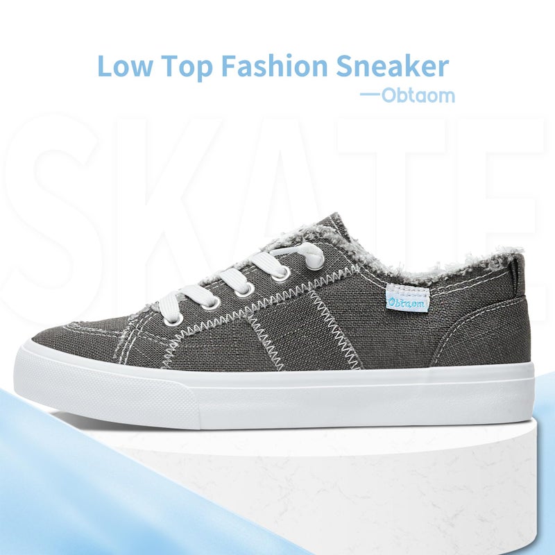 Obtaom Women's Play Fashion Sneaker White Linen and Leopard Canvas Slip on Shoes (Grey Linen US5) - Image 3